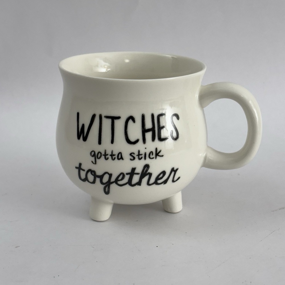 Witches Gotta Stick Together White Cauldron Coffee Mug Kellie Montana